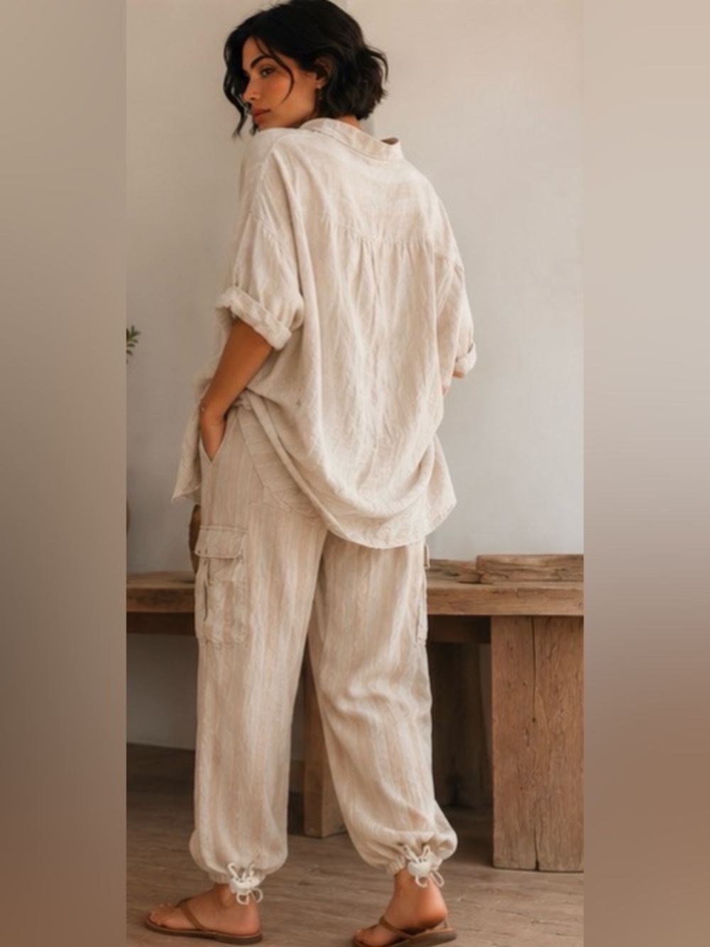 Posse Cream Striped  Cotton Linen blend TOP NWOT EXACTLY AS  PICTURED❤️ - Picture 3 of 12